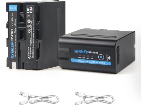 Oyomba 2 X 7800mAh Batterie NP-F970 pour NP-F980 NP-F960 NP-F750 NP-F930 Batteries de Remplacement Compatibles avec DCR-VX2100, DSR-PD150, DSR-PD170, FDR-AX1, HVL-LBPB avec Sortie USB 5V