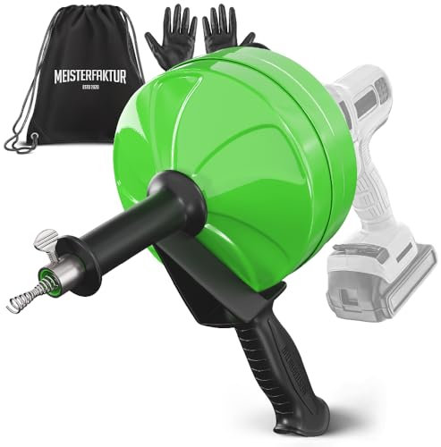 Meisterfaktur Spirale per la pulizia dei tubi [10,5 metri] – con tamburo in acciaio – Spirale di scarico ideale per una pulizia ecologica dei tubi – La spirale per tubi per veri fai da te (10,5 m)