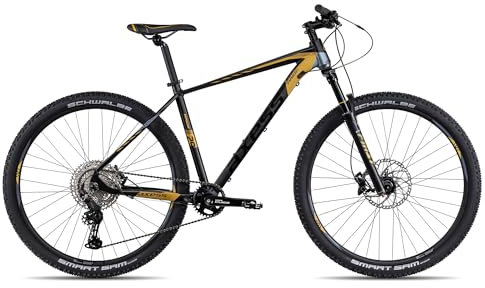 Axess Pride Mountainbike | MTB-Hardtail | 1x11-Schaltung | Hydraulische Scheibenbremsen, Farbe:satinblack Gold Grey, Rahmengröße:23 Zoll