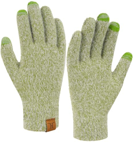 Bequemer Laden Touchscreen Handschuhe Damen Winter Warm Winterhandschuhe Strickhandschuhe mit Elastisch Manschette Frauen Geschenk, Grün