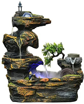 Fontana da Tavolo Fontana da tavolo Fontane a cascata Rock Falls Fontana a cascata for interni in resina Fontane da tavolo con sfera di cristallo e pompa dell'acqua automatica for l'arredamento dell'h