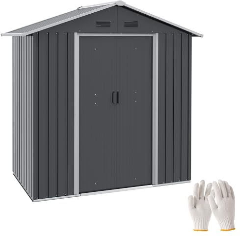 Outsunny Casetta da Giardino 1.8m² in Lamiera d'Acciaio con Doppia Porta Scorrevole, Capanno Attrezzi da Giardino con 4 Prese d'Aria e Sistema di Blocco, Grigio Scuro