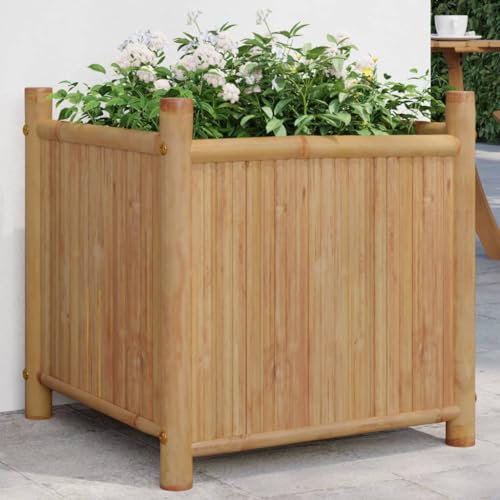 Higsose Jardinière pour terrasses - 50 x 50 x 50 cm - En bambou et naturel - Pour la culture - Pour légumes, jardin, balcon - Marron