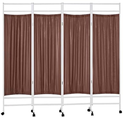 Hospital Room Dividers and Folding Privacy Screens, 4 Panels Mobile Nursing Medical Office Partition Screen on Wheels/ Rolling 1.8M Tall Indoor Temporary Separators, Doctors Studio/ Apartment(Brown)