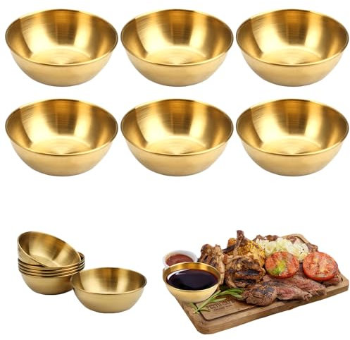 6 Piezas Mini Ronda Condimento,Inoxidable Tazón de Salsa Dorada,Pequeños Cuencos Dorado de Acero Inoxidable,Platos Condimentos Redondos,Cuenco Especias Oro,para Salsa de Soja,Aperitivos,Especias