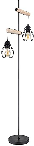 Stehlampe Vintage Holz Stehleuchte Industrial Design Standleuchte Retro, höhenverstellbar, Fernbedienung dimmbar, 2x RGB LED 9W, LxBxH 38,5x23x150 cm