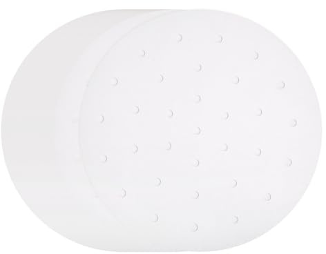 sourcing map 100pcs Air Fryer Liners 9 Inch Round Bamboo Steamer Liners with Holes Non-Stick Perforated Parchment Paper Sheets Disposable Steamer Paper for Air Fryers Steaming Basket, White