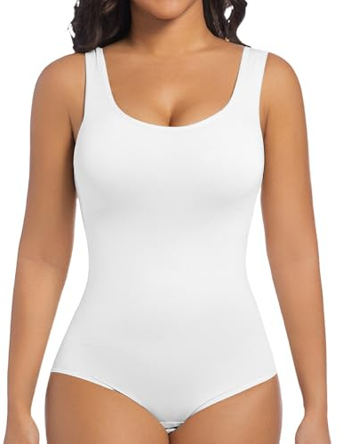 ONEW Shapewear Damen Body Shaper Bauchweg Miederbody Figurformende Tank Top Taillentrainer Sculpting Bodysuit Weiß M