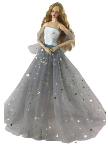 Codulu Dockklänning för 11,5 tum Amerika docka 30 cm flicka docka-stjärna måne aftonklänning prinsessklänning med sjal/slöja för 1/6 BJD dockleksaker – 1 st – #J