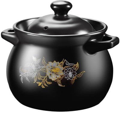 KUOYTT Olla de cerámica China para guisar, cazuela, cazuela de Barro con Tapa, cazuela de Barro para cocinar Sopa, arroz, Utensilios de Cocina, 2,5 l