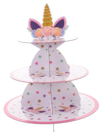 Didiseaon Unicorn Cupcake Stand 3 Tier Paper Cake Stand Perfect for Wedding Birthday Decorations