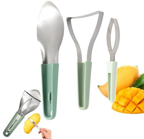 Mangoschneider edelstahls,Mango Splitter Schäler 3-in-1 Melonenschneider Multifunktionaler Mango Entkerner Schäler Melonenausstecher Mit Ergonomischem Rutschfestem Griff Für Wassermelone,Mango,Ananas