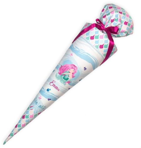 Dein Lieblingsteil Schultüte aus Baumwolle individualisierbar mit Wunschname personalisierbar mit Schultütenkissen 70 cm 85 cm - Mädchen (Meeresrauschen Meerjungfrau, 70 cm)