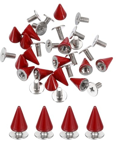 sourcing map Lot de 20 pointes et clous - 7 x 10 mm - Rivets coniques à visser - Rivets punk pour vêtements, ceintures, sacs, loisirs créatifs - Rouge