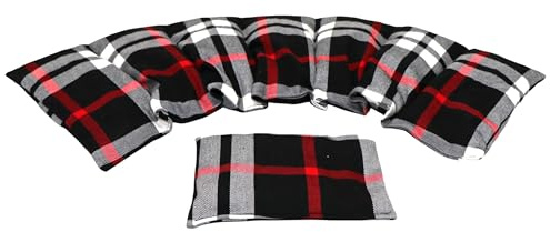 SCHOTTEN - DESIGN Kirschkernkissen 2 er Set Langes 67 x 18 cm 7 Kammer + kleines Körnerkissen Wärmekissen XXL Schulterkissen Nackenkissen Mikrowelle (Schwarz Schotten - Design, Kirschkerne)