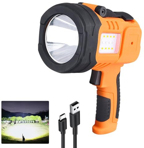powerful torch Rechargeable Spotlight, 1000,000 Lumen Handheld Spotlight Hunting Light Portable Super Bright LED Searchlight Waterproof Work Flashlight for Camping, Sailing, Outdoor Emergency, Hunting
