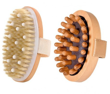 XFSRG 2 Pièces Brossage a Sec Brosse pour le Corps Douche de Massage en Bois Exfoliante et Une Amélioration de La Circulation Sanguine Dry Brushing Améliorer les Fonctions lymphatiques