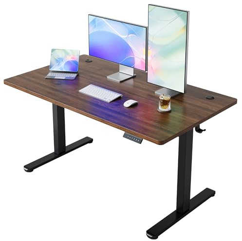 HUANUO 140 x 80cm Bureau Assis Debout Électrique, Réglable en Hauteur, 4 Positions Mémorisées, pour Travail à Domicile et Ordinateur, Noyer Noir