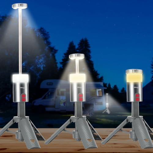 ideoon Professionelle Outdoor-LED-Leuchte mit Stativ – Mobiler Akku-Strahler mit 180° schwenkbarem Kopf, dimmbar, RGB & Powerbank