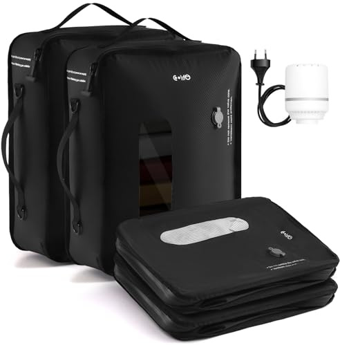 COOLIFE Vakuumpåse*2 för kläder och resor, Avtagbara återanvändbara kompressionspåsar för kuller och ryggsäck, Rymdbesparande, Lätt och Hållbart (Svart, Vakuumpåse*2+Pump*1)