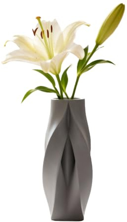 Vaso Decorativo Moderno con Curve Geometriche Fluide, Vasi per Fiori Freschi/Secchi, Piante, Ideale per Arredo Casa/Studio/Ufficio, Centrotavola,Oggetti/complementi d'arredo (Grigio)