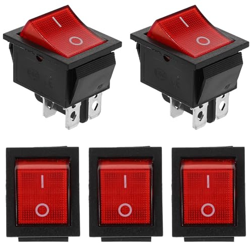 PLAFOPE 5 pièces Interrupteur à Bascule Bateau Rouge avec Voyant Interrupteur Marche Arrêt Puissance Stable Résistant pour Applications Marines Automobiles et Domestiques