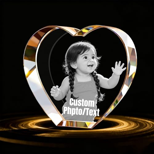 QSZ Custom 3D Crystal Photo With Text Personalized 3D Holographic Photo Etched Engraved Inside The Crystal Gifts for Women Wife Men Husband Grandma Xmas Customized Gift (Photo Cube 1)