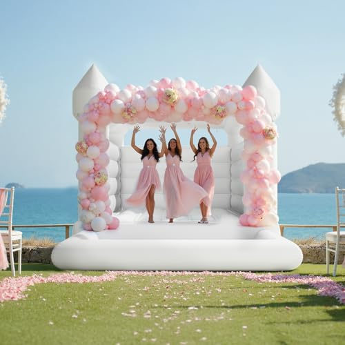 Warmiehomy White Bouncy Castle Outdoor Wedding Photo Kids Party Inflatable Big Bounce Play House for Garden Park Backyard Birthday Celebration Events 337x243x230CM