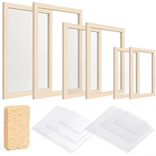 Kit de fabrication de papier fait à la main avec 3 cadres en bois de tailles A5, bricolage en papier pour adultes avec écran éponge absorbant pour la fabrication de livres