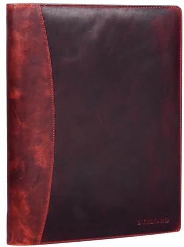 STILORD 'Vincent' Konferenzmappe Leder A4 braun Dokumentenmappe mit Ringmechanik 13,3 Zoll Schreibmappe Aktenmappe Ringbuch umlaufender Reißverschluss, Farbe:Kara - rot
