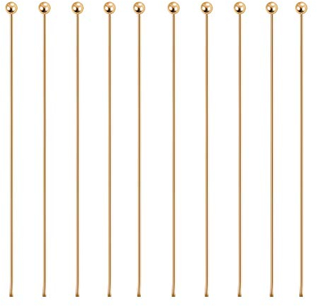 BENECREAT 100PCS 18K Real Gold Plated Brass Ball Head Pins, 45MM/1.8 Ball End Headpins for DIY Jewelry Findings Making Earrings Bracelets Necklaces Chains - 0.6mm/0.025 Thick