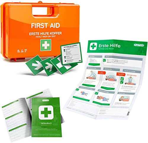 NEUE DIN 13157:2021 - Erste Hilfe Koffer inkl. Wandhalterung und Aufklebern - Verbandkasten - Kasten - Verbandskasten - Set - Betriebsverbandkasten - orange (Komplettpaket)