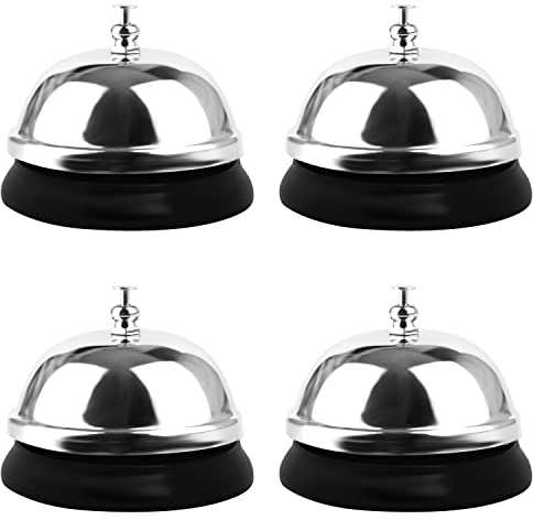 Belle Vous Chrom Tischklingel Rezeptionsklingel Hotel Klingel Rezeption (4er Pack) - 6,2 cm Durchmesser - Silberne Tischglocke für Hotel Rezeption, Restaurant, Schule, Krankenhäuser und Lagerhallen