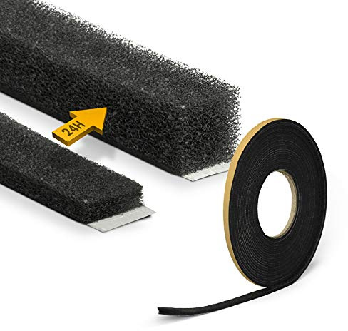 Kompriband 10x2mm -> 10x10mm - 12,5 Meter Moosgummi Dichtband PU Schaum Quellband Fugendichtband selbstklebendes Fensterdichtband Komprimierband Dichtungsband | DQ-PP |