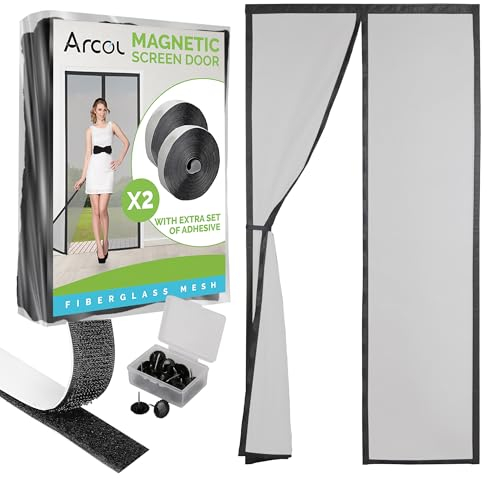 ARCOL Fliegengitter Balkontür 140x240 cm cm aus Fiberglas – Schluss mit Mücken in 3 Min., Ultrafeines Insektennetz, Automatischer Verschluss mit Magneten & Gewichten, Extrabreites Klettband (Schwarz)