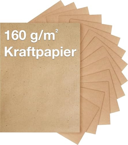 500 Blatt Kraftpapier 160 g/m² DIN A4 Papier braun aus Naturkarton geeignet als Bastelkarton, Kraftkarton, Scrapbooking - bedruckbar