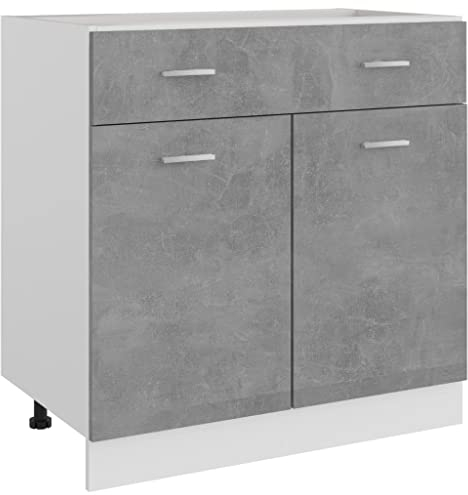 vidaXL Schubunterschrank mit 2 Regalböden 1 Schublade Schrank Küchenzeile Küchenmöbel Unterschrank Küchenschrank Betongrau 80x46x81,5cm Holzwerkstoff