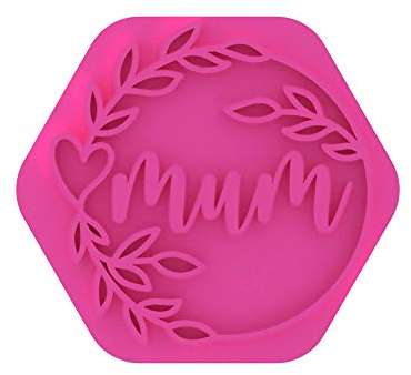 LissieLou Mum with Floral Circle Cookie Stamp Mother's Day Love Heart Icing Fondant Embosser - Light Pink