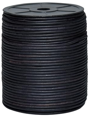 Cords Essentials Round Genuine Leather String Cord, Rope for Jewelry Making, Necklaces, Bracelets, Kumihimo Braiding, Wraps, Crafts and Hobby Projects (Matte Black, 3.0 MM)