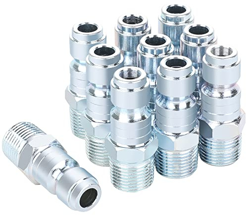 JOROY 3/8 Air Compressor Hose Fittings, Automotive T-Type, 3/8 Inch NPT Male Threads Size, Steel Material, 10 Pieces Air Plug Set