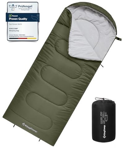 KingCamp Schlafsack Deckenschlafsack Camping Outdoor 3-4 Jahreszeiten für Erwachsene Kinder Ultraleicht Warm Waschbar beim Reisen und Abenteuern, (Olive L Zip, 220×75cm)