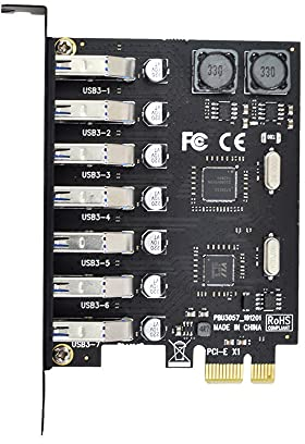 Xiwai Adaptateur de carte d'extension PCI-E vers USB 3.0 Hub PCI Express 7 ports 5 Gbit/s pour carte mère