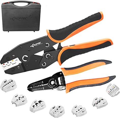 KF CPTEC Crimpzange Set 9-teiliges, Krimperzange mit Wechselbacken für isolierte & nicht isolierte Kabelschuhe,Aderendhülsen,Schrumpfverbinder,Solar stecker - Aderendhülsenzange,Kabelscuhzange