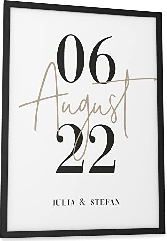 Papierschmiede® Paar Poster Personalisiert mit Namen und Datum, DIN A3 (30x42 cm) Bilderrahmen wählbar, Personalisiertes Poster, Bild zur Hochzeit Geschenk Jahrestag Liebe „Wedding Kalligrafie“