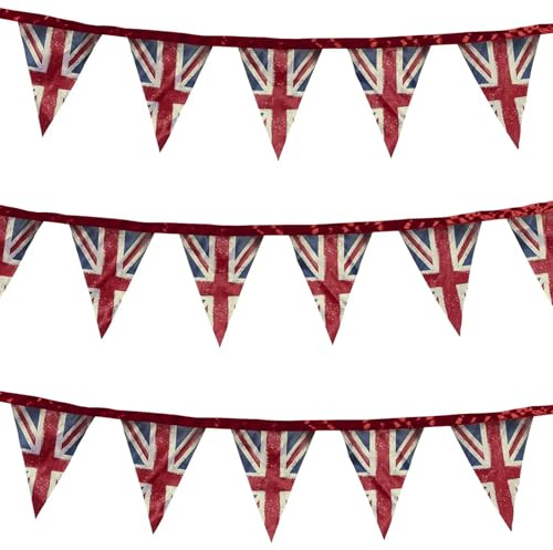 Smiffys Banderines de tela de la bandera británica, Impresión de estilo vintage, 3 metros, satinado Halloween, Carnaval