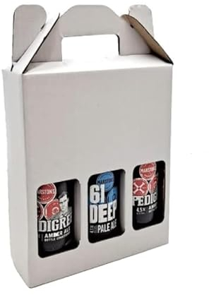 SelfHold White 330ml Or 500ml Beer, Ale, Cider Bottle Carrier Gift Box (215 x 70 x 260mm) Cardboard Holder Home Brew | Ideal for Gifts and Occasions | 3 Beer Bottle Presentation Carriers (25)