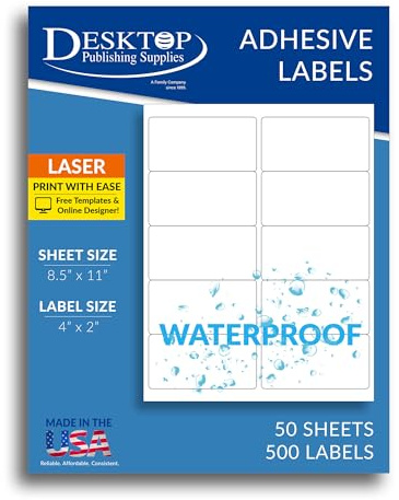 Bedruckbare wasserdichte Etiketten – 10,2 x 5,1 cm Etiketten – 10 pro Blatt – 50 Blatt 500 Etiketten – blanko wetterfeste Versand Flaschenetiketten – wasserfestes PolyesterLaseretikett für