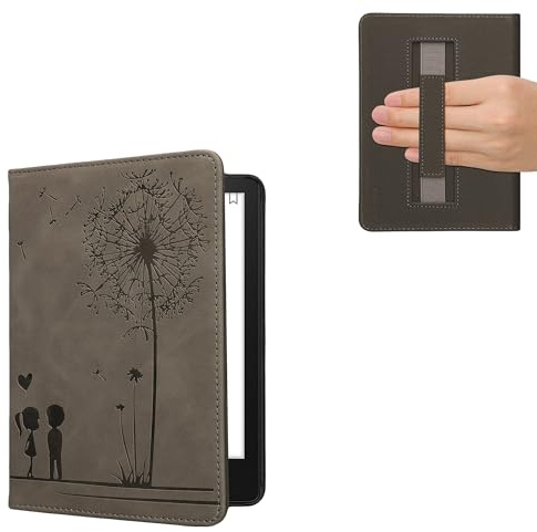 kwmobile Klapphülle kompatibel mit Amazon Kindle Paperwhite 11. Generation 2021 - Hülle aus Kunstleder für eReader - mit Handschlaufe - Pusteblume Love Grau