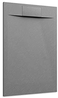 Piatto Doccia 70x90 Grigio Effetto Pietra Mod. Cosmos Rettangolare in Vetroresina SMC Riducibile Piletta Inclusa e Cover In Tono Parama