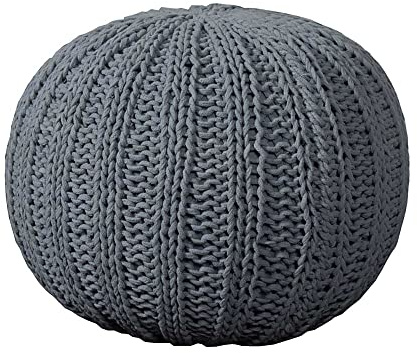 CC Home Furnishings 20 Solid Gray Hand Knitted Round Pouf Ottoman